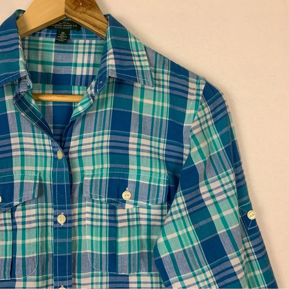 Lauren Ralph Lauren Blue Plaid Button Down Shirt - Picture 4 of 5